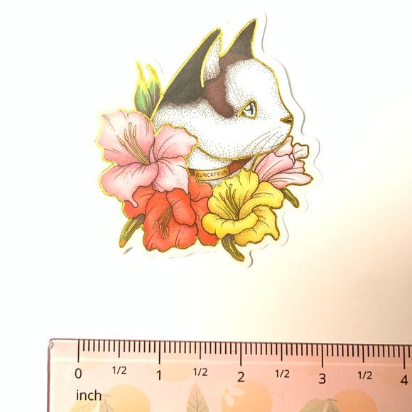 Floral Cat Vinyl Sticker - Picture 2 of 2